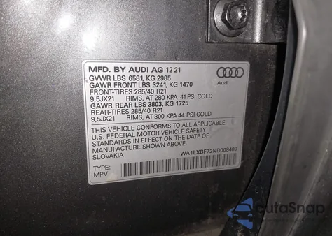 2022 Audi Q7 Premium Plus 55 Tfsi Quattro Tiptronic из США, поврежденный, VIN WA1LXBF72ND008409